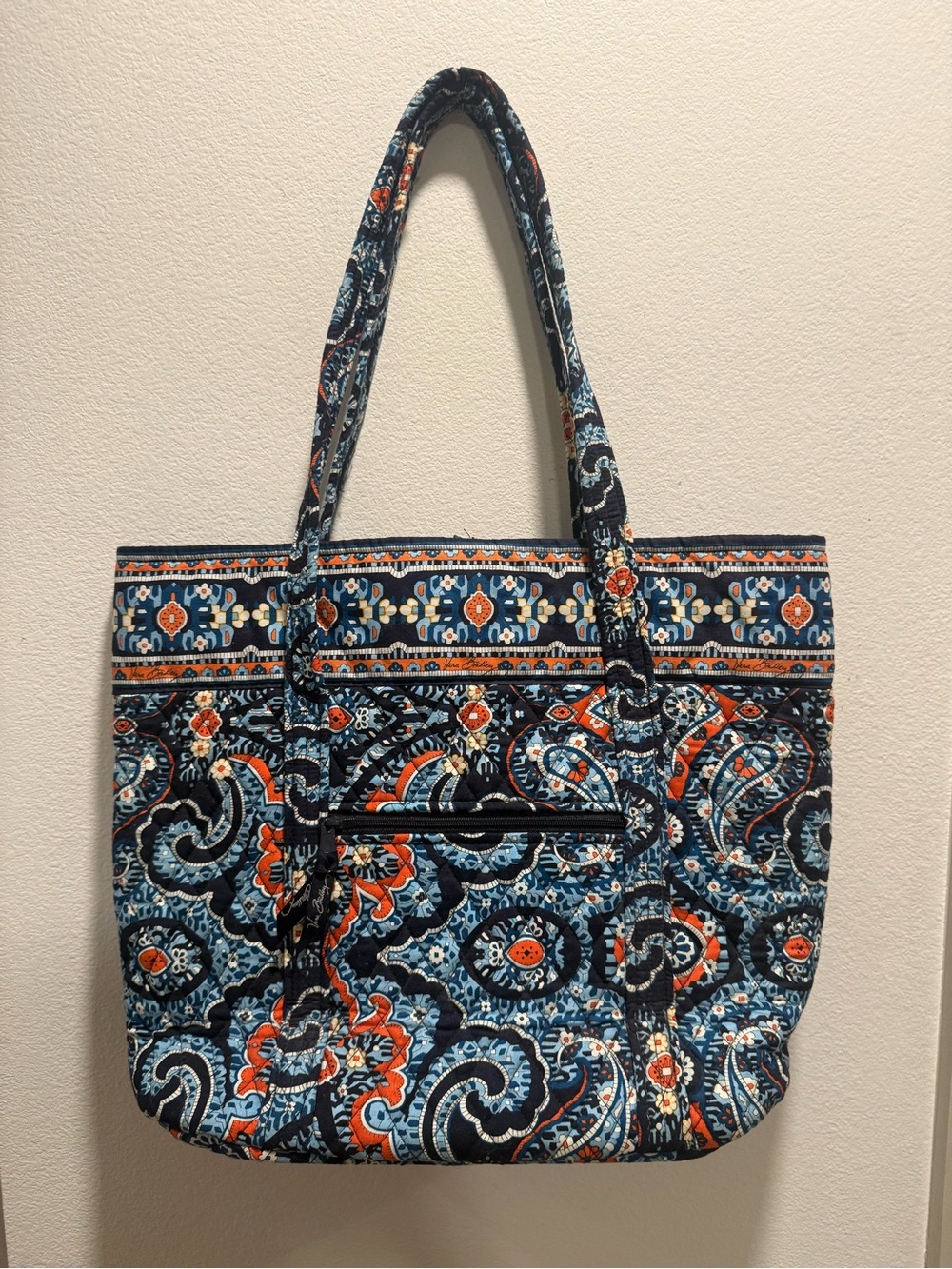 Vera Bradley Marrakesh Quilted Cotton Tote Bag Large Blue Orange Paisley